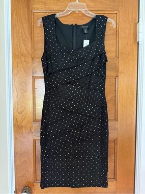 NWT White House Black Market Black Polka Dot Sleeveless Ruffle Midi Dress